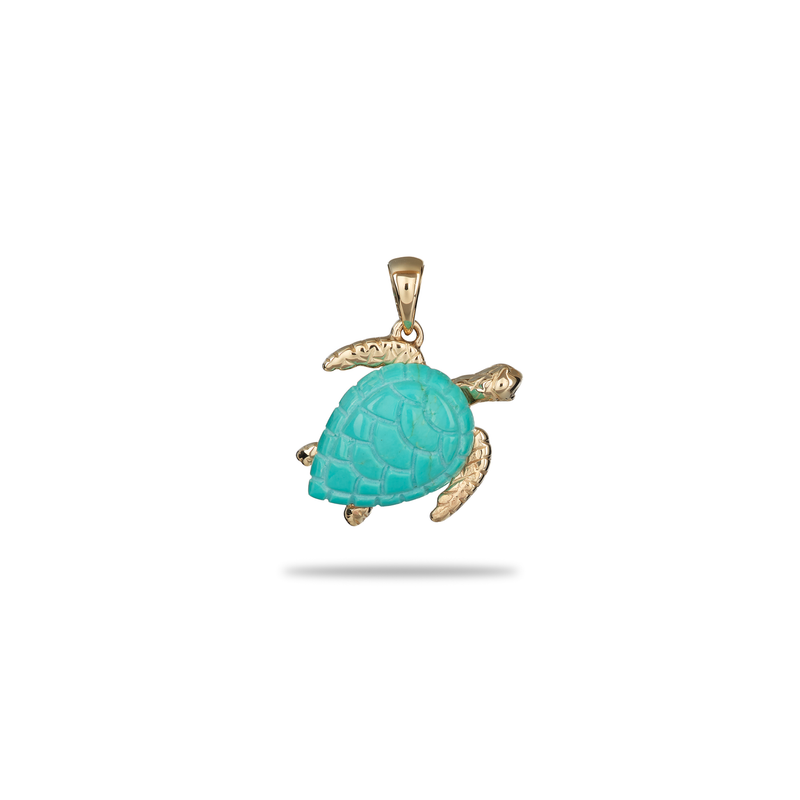 Honu Turquoise Pendant in Gold - 16mm - Maui Divers Jewelry