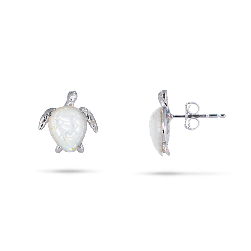 Honu Mother of Pearl Earrings in White Gold - 13mm- Maui Divers Jewelry