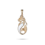 Sealife Mermaid Mother of Pearl Pendant in Gold with Diamonds - 30mm - Maui Divers Jewelry
