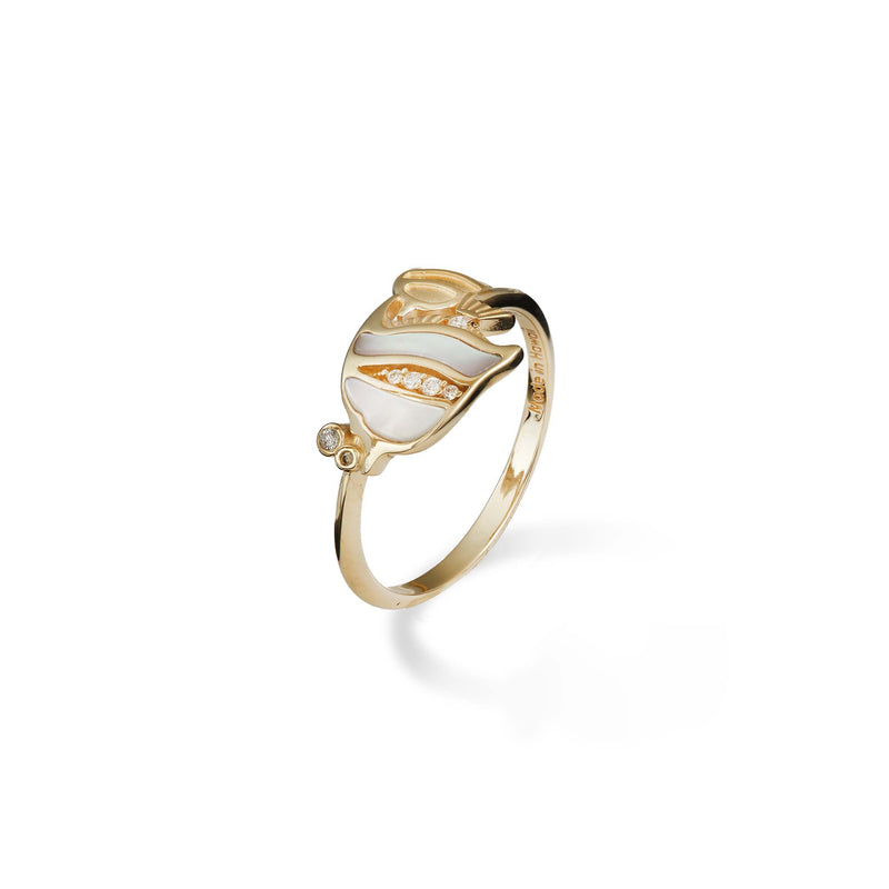 Sealife Angelfish Mother of Pearl Ring in Gold with Diamonds - 12mm - Maui Divers Jewelry