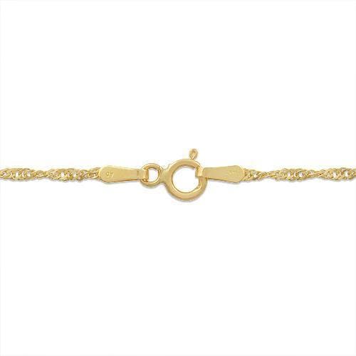 A 1.5mm Singapore Chain in Gold with a clasp on a white background from Maui Divers Jewelry.	