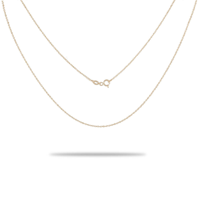 	a 0.8mm Baby Rope Chain in Gold with a clasp on a white background from Maui Divers Jewelry.