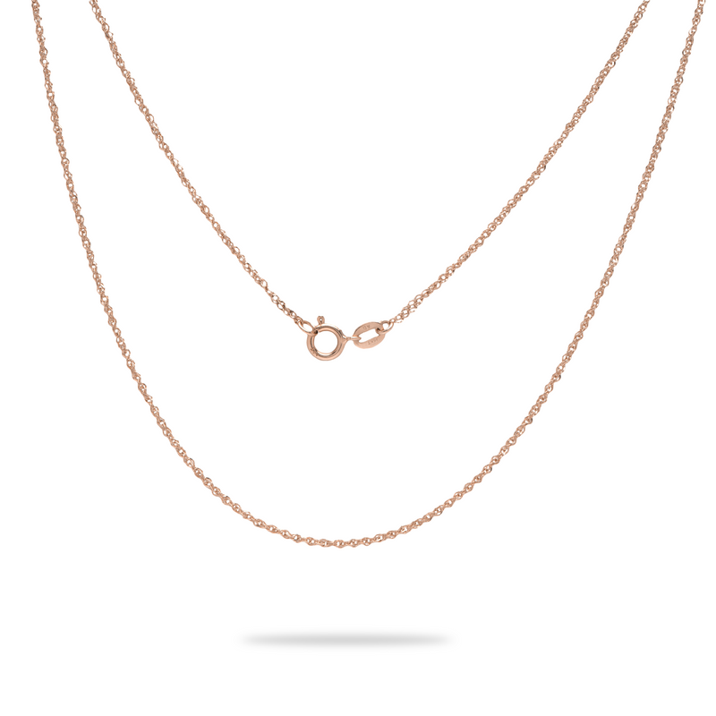 16" Baby Rope Chain in Rose Gold on white background - Maui Divers Jewelry