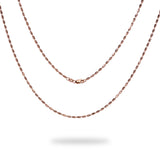 A 1.8mm Ovalina Chain in Rose Gold with a clasp on a white background from Maui Divers Jewelry.	