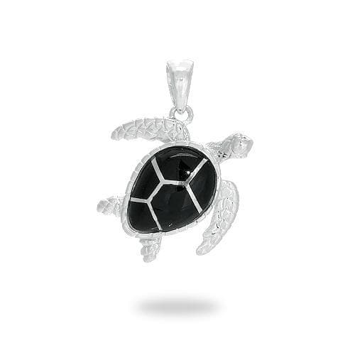 Honu Black Coral Pendant in Sterling Silver - 19mm-Maui Divers Jewelry