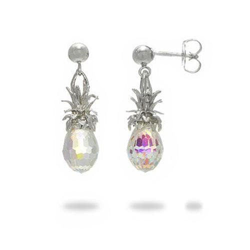 Crystal Pineapple Dangle Earrings in Sterling Silver - Maui Divers Jewelry