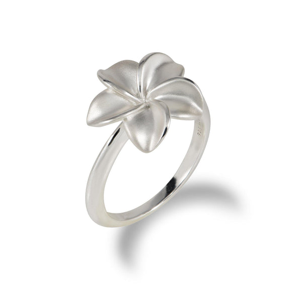 Plumeria Ring in Sterling Silver - 15mm- on white background