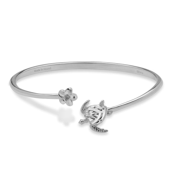 Honu and Plumeria Bracelet in Sterling Silver-Maui Divers Jewelry