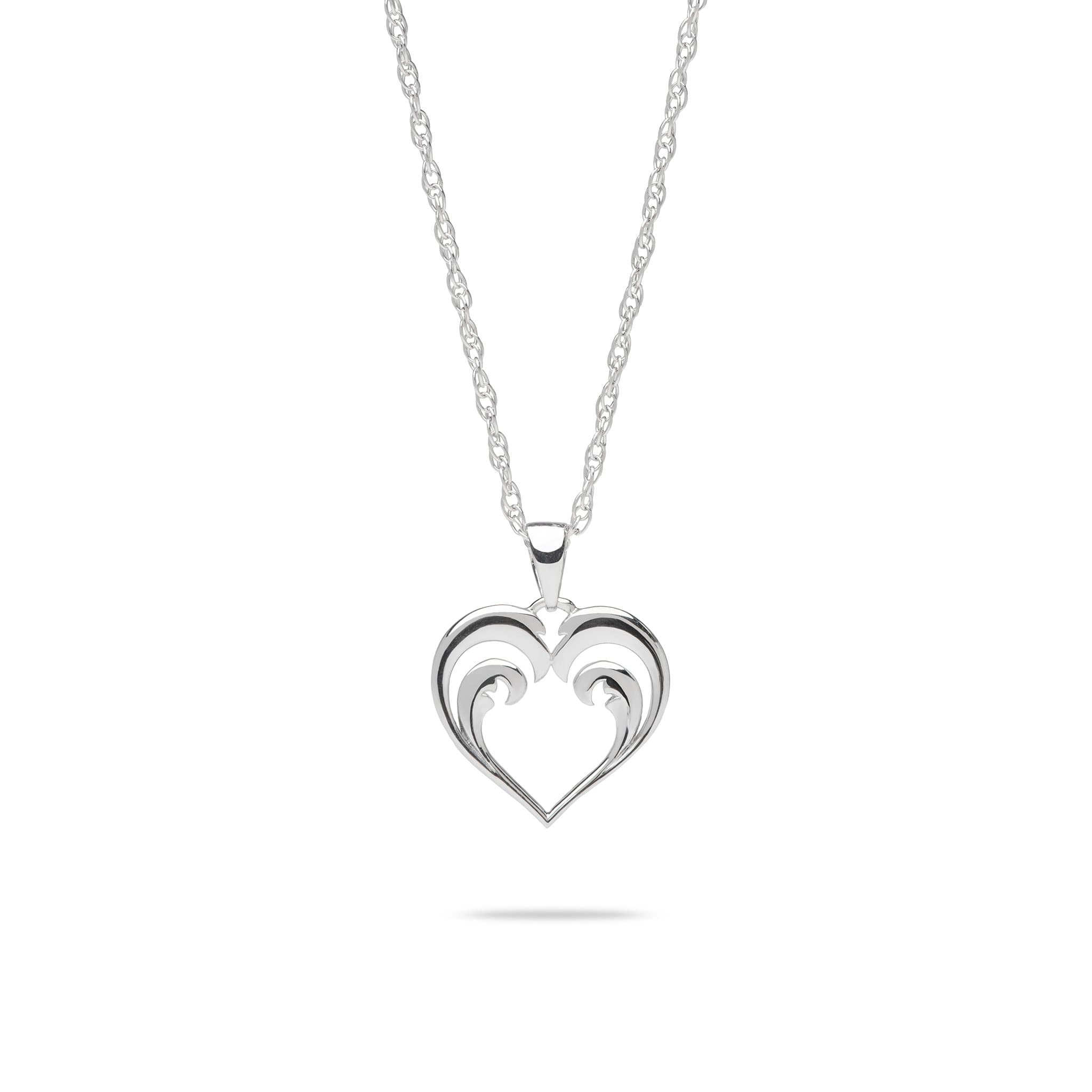 18" Nalu Heart Pendant with Chain in Sterling Silver - 15mm - Maui Divers Jewelry