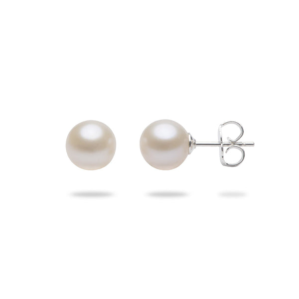 White Freshwater Pearl Earrings in Sterling Silver-Maui Divers Jewelry