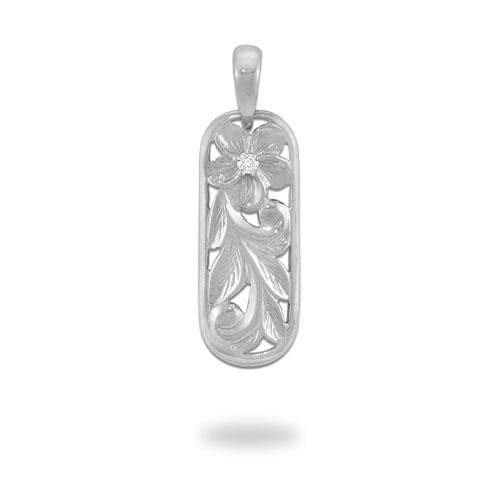Hawaiian Heirloom Pendant in White Gold with Diamond - 28mm-Maui Divers Jewelry
