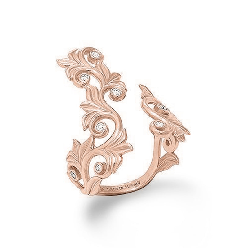 Hawaiian Heirloom Scroll Ring with Diamonds in Rose Gold - 25mm - Maui Divers Jewelry