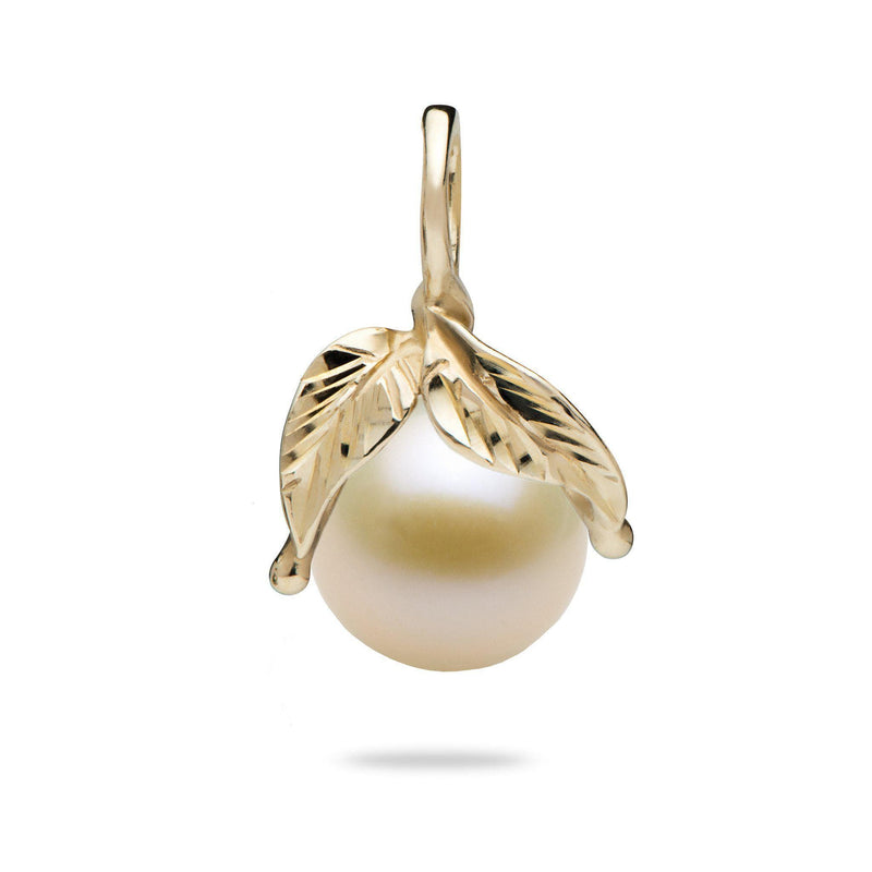 Maile Leaves Pendant Mounting in 14K Yellow Gold with White Pearl - Maui Divers Jewelry