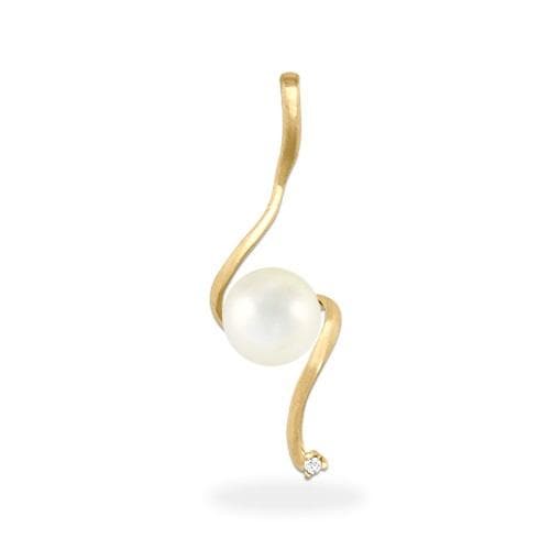 Swirl Pendant Mounting with Diamond in 14K Yellow Gold with White Pearl - Maui divers Jewelry