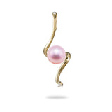 Swirl Pendant Mounting with Diamond in 14K Yellow Gold with Pink Pearl - Maui divers Jewelry