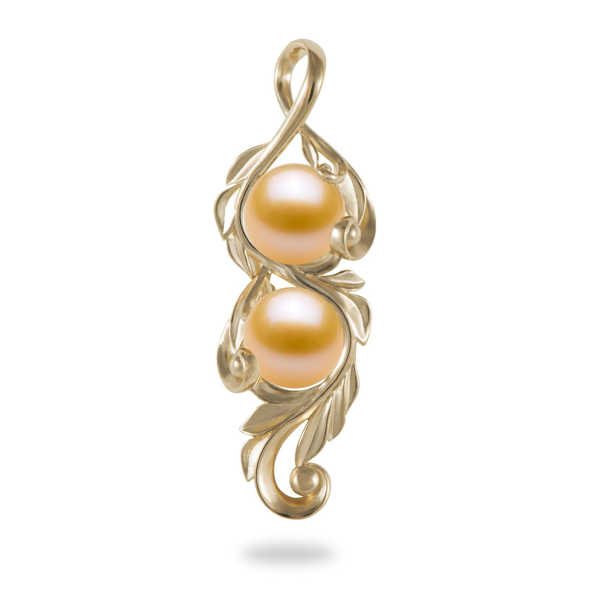 Maile Scroll Pendant Mounting in 14K Yellow Gold with Peach Pearl - Maui Divers Jewelry
