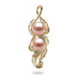 Maile Scroll Pendant Mounting in 14K Yellow Gold with Pink Pearl - Maui Divers Jewelry