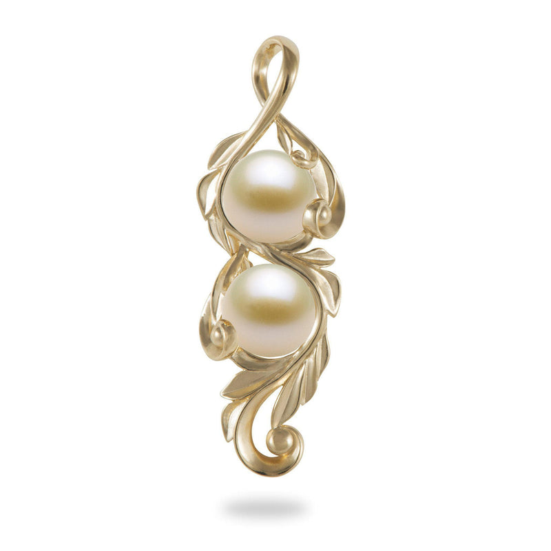 Maile Scroll Pendant Mounting in 14K Yellow Gold with White Pearl - Maui Divers Jewelry