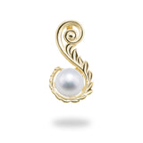 Maile Scroll Pendant Mounting in 14K Yellow Gold with White Pearl - Maui Divers Jewelry