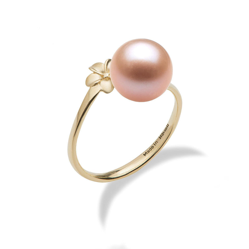 Pick-a-Pearl Plumeria Ring in Gold with Pink Pearl - Maui Divers Jewelry