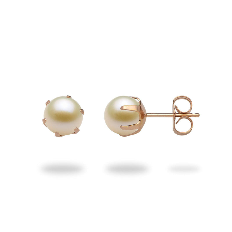 Six-prong Earring Mountings in 14K Rose Gold with White Pearl - Maui Divers Jewelry