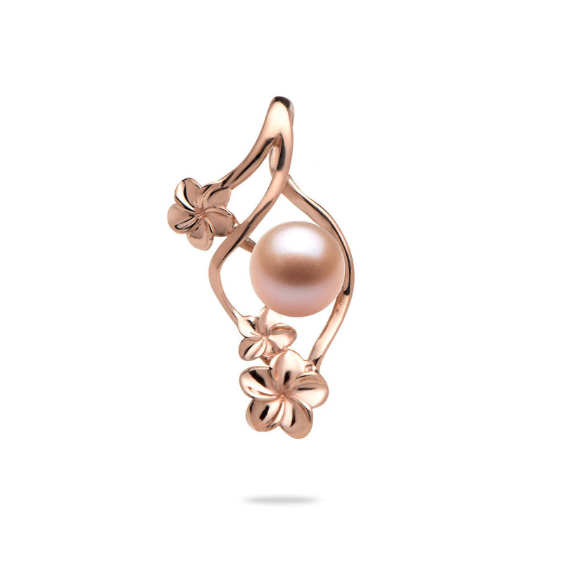 Triple Plumeria Waterfall Pendant Mounting in 14K Rose Gold with Pink Pearl - Maui Divers Jewelry