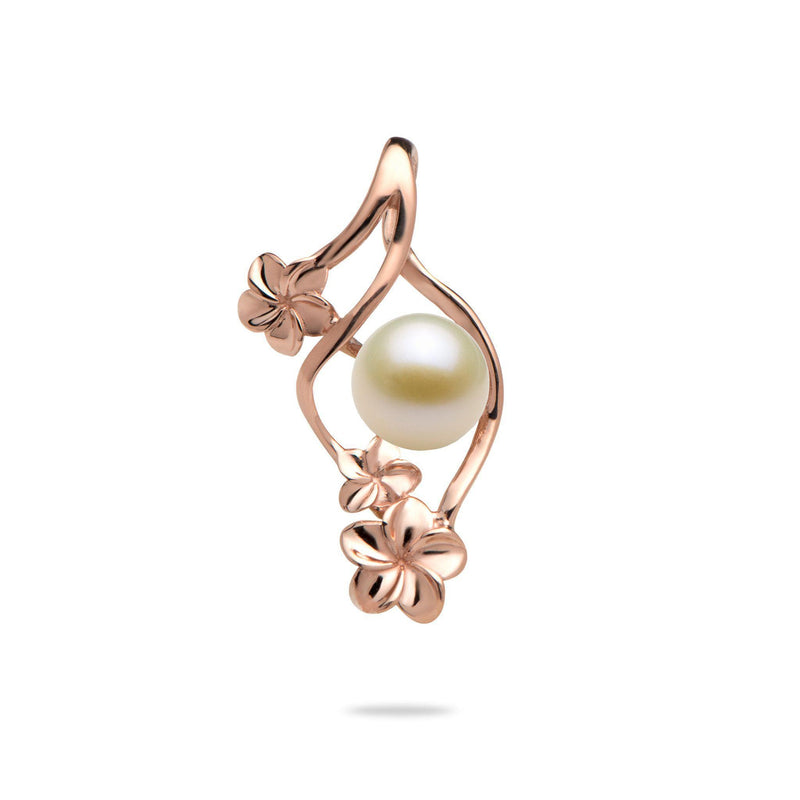 Triple Plumeria Waterfall Pendant Mounting in 14K Rose Gold with White Pearl - Maui divers Jewelry