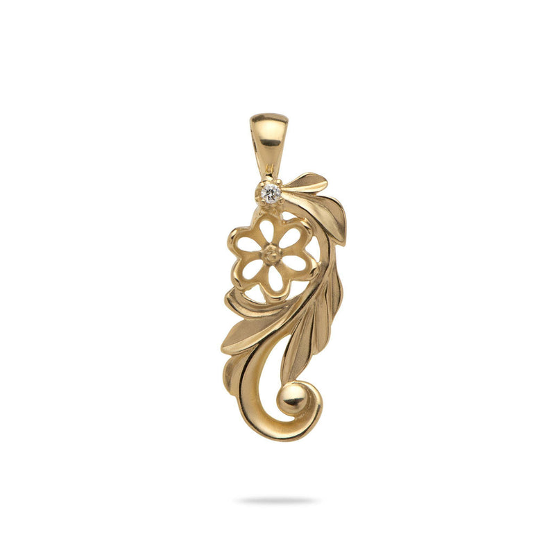Pick-a-Pearl Maile Scroll Pendant in Gold with Diamond-Maui Divers Jewelry