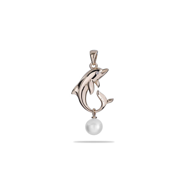 Choisissez un pendentif de dauphin perlé en or avec des diamants - 18 mm