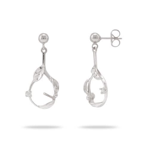 Maile Earring Mountings with Diamonds in 14K White Gold 076-06044