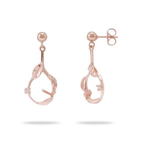 Maile Earring Mountings with Diamonds in 14K Rose Gold-[SKU]