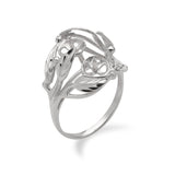 Two-Pearl Maile Ring Mounting in 14K White Gold -SIZE 7-[SKU]