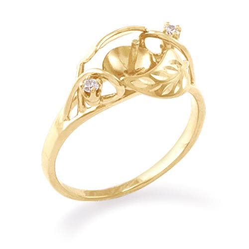 Maile Ring Mounting with Diamonds in 14K Yellow Gold - Maui Divers Jewelry