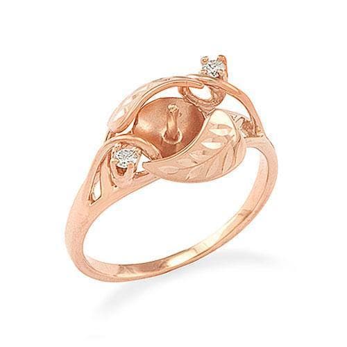 Maile Leaves Ring Mounting with Diamonds in 14K Rose Gold - Maui Divers Jewelry