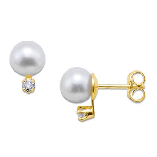 Pick a Pearl Earring with Diamonds in 14K Yellow Gold with White Pearl - Maui Divers Jewelry