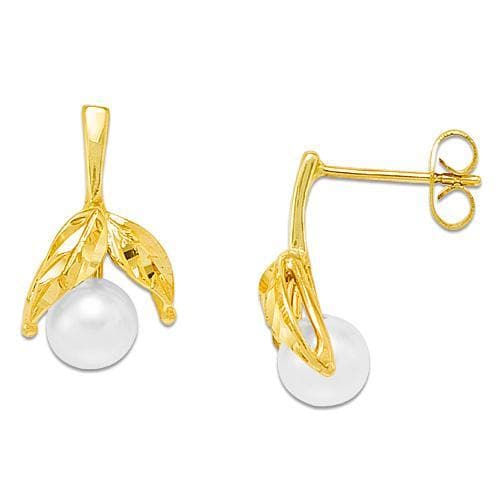 Maile Leaves Earring Mountings in 14K Yellow Gold with White Pearl - Maui Divers Jewelry