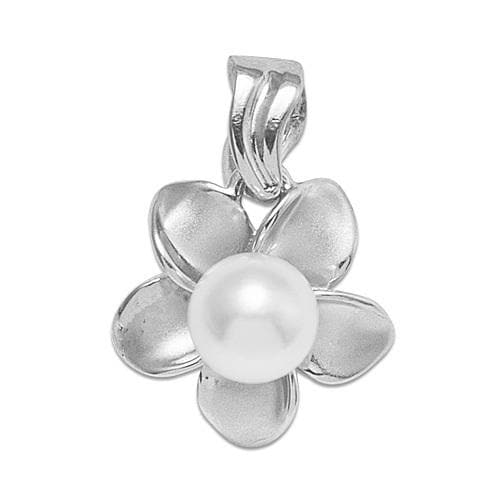 Pick A Pearl Plumeria Pendant in 14K White Gold - 13mm-[SKU]