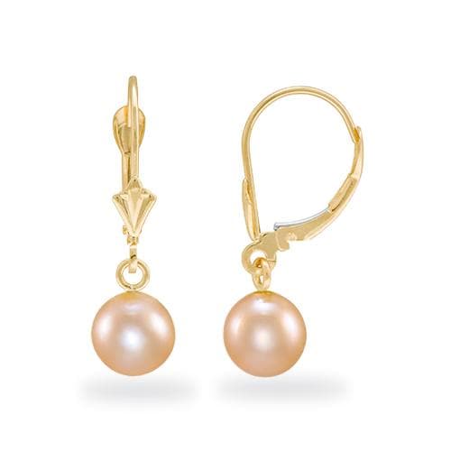 Pearl Earring Mountings in 14K Yellow Gold with Peach Pearl - Maui Divers Jewelry