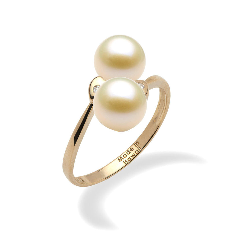 Pick-a-Pearl Double Heart Ring in Gold with Diamonds with White Pearls - Maui Divers Jewelry
