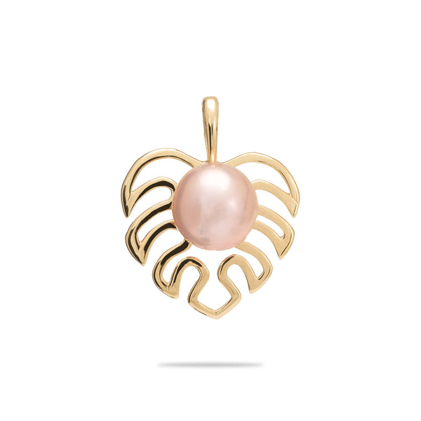 Pick A Pearl Monstera Pendant in Gold - 14mm with Pink Pearl - Maui Divers Jewelry