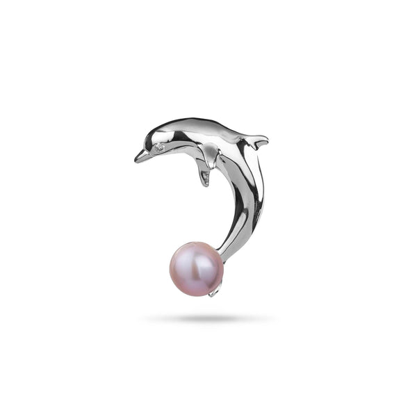 Pick A Pearl Dolphin Pendant in White Gold with Diamond with Pink Pearl - Maui Divers Jewelry