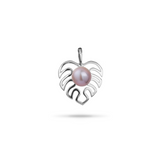 Pick A Pearl Monstera Pendant in White Gold with Pink Pearl - 14mm - Maui Divers Jewelry