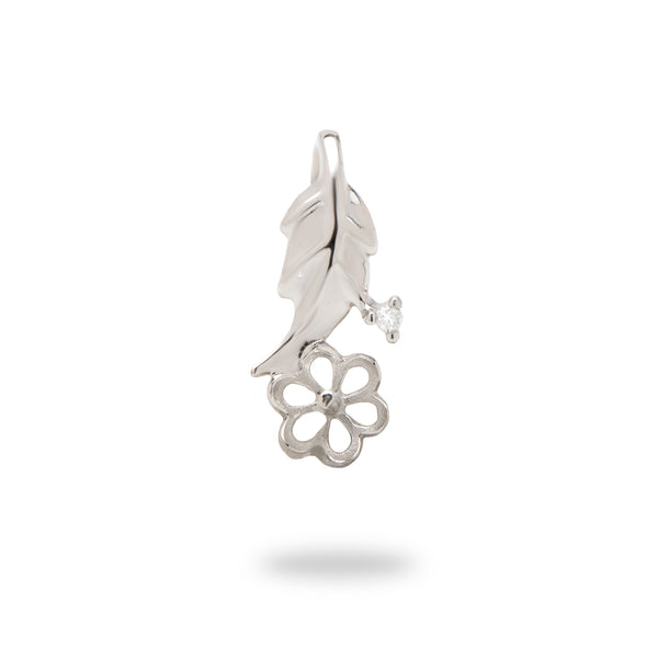 Pick A Pearl Maile Leaf Pendant in White Gold with Diamond - Maui Divers Jewelry