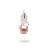 Pick A Pearl Maile Leaf Pendant in White Gold with Diamond with Peach Pearl - Maui Divers Jewelry