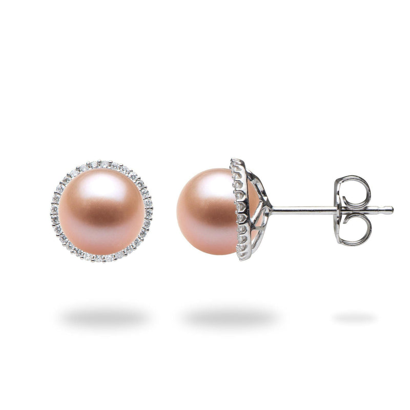 Pick A Pearl Halo Earrings in Sterling Silver - 15mm with Pink Pearl - Maui Divers Jewelry