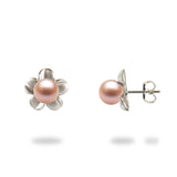 Plumeria (13mm) Earring Mountings in Sterling Silver with Pink Pearl - Maui Divers Jewelry