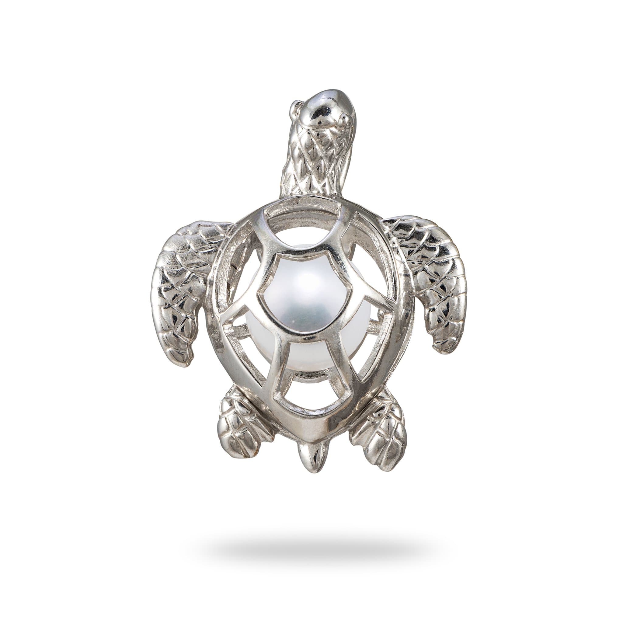 Honu Cage Pendant Mounting in Sterling Silver with White Pearl - Maui Divers Jewelry
