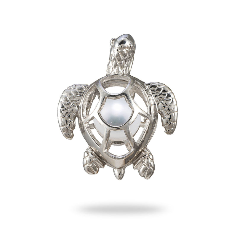Honu Cage Pendant Mounting in Sterling Silver with White Pearl - Maui Divers Jewelry