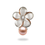 Pick A Pearl Plumeria Pendant in Sterling Silver with Cubic Zirconia - 15mm - with Peach Pearl - Maui Divers Jewelry