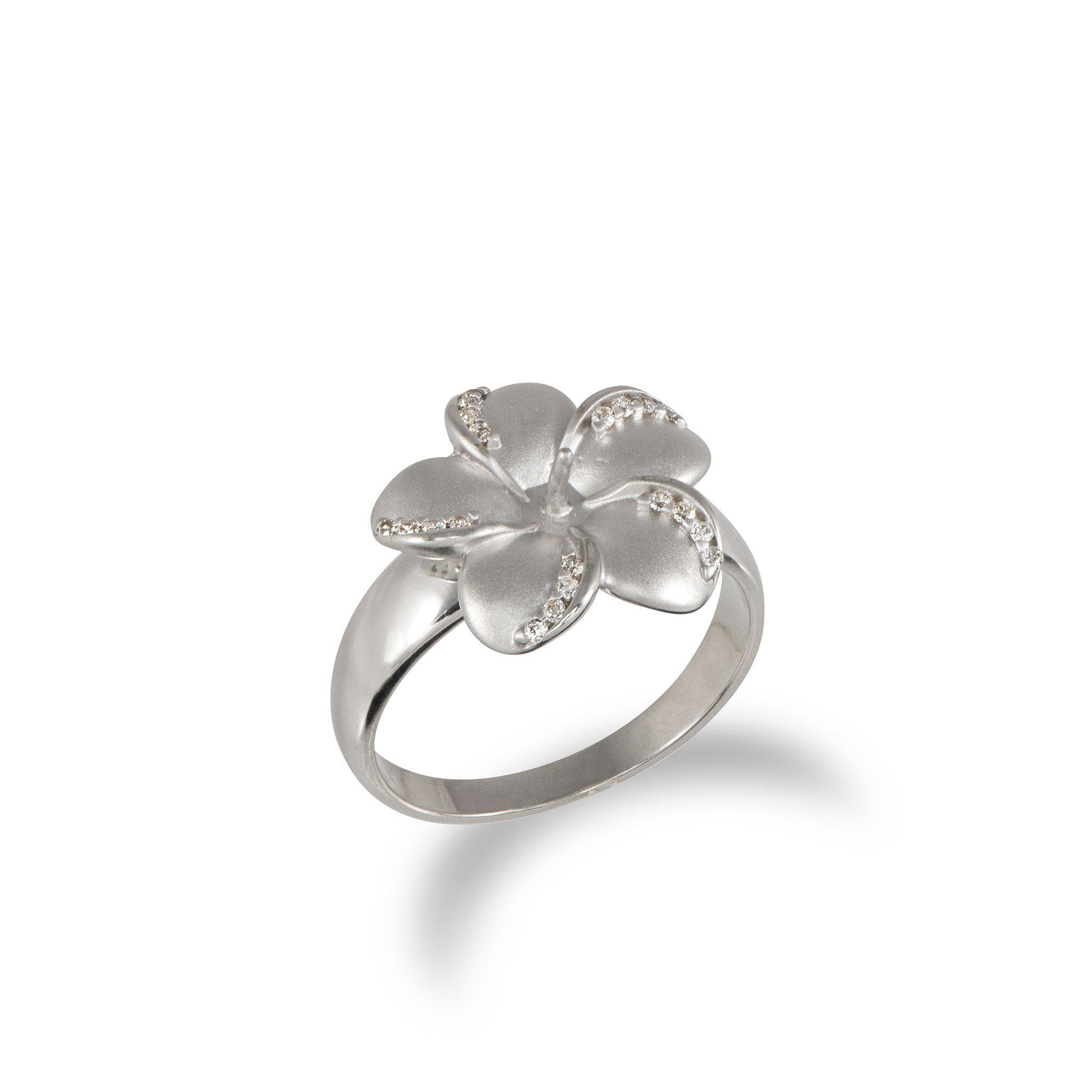 Plumeria Ring in Sterling Silver with CZs - Maui Divers Jewelry